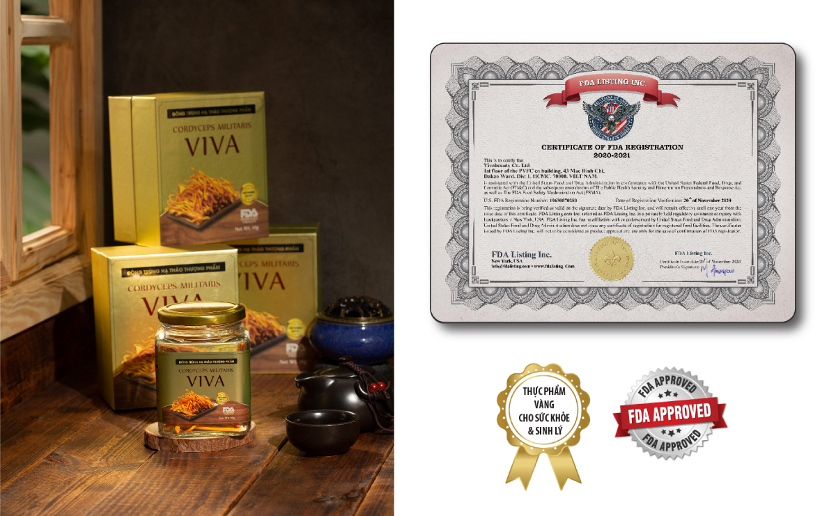 Chứng nhận FDA Hoa Kỳ Đông Trùng Hạ Thảo Viva